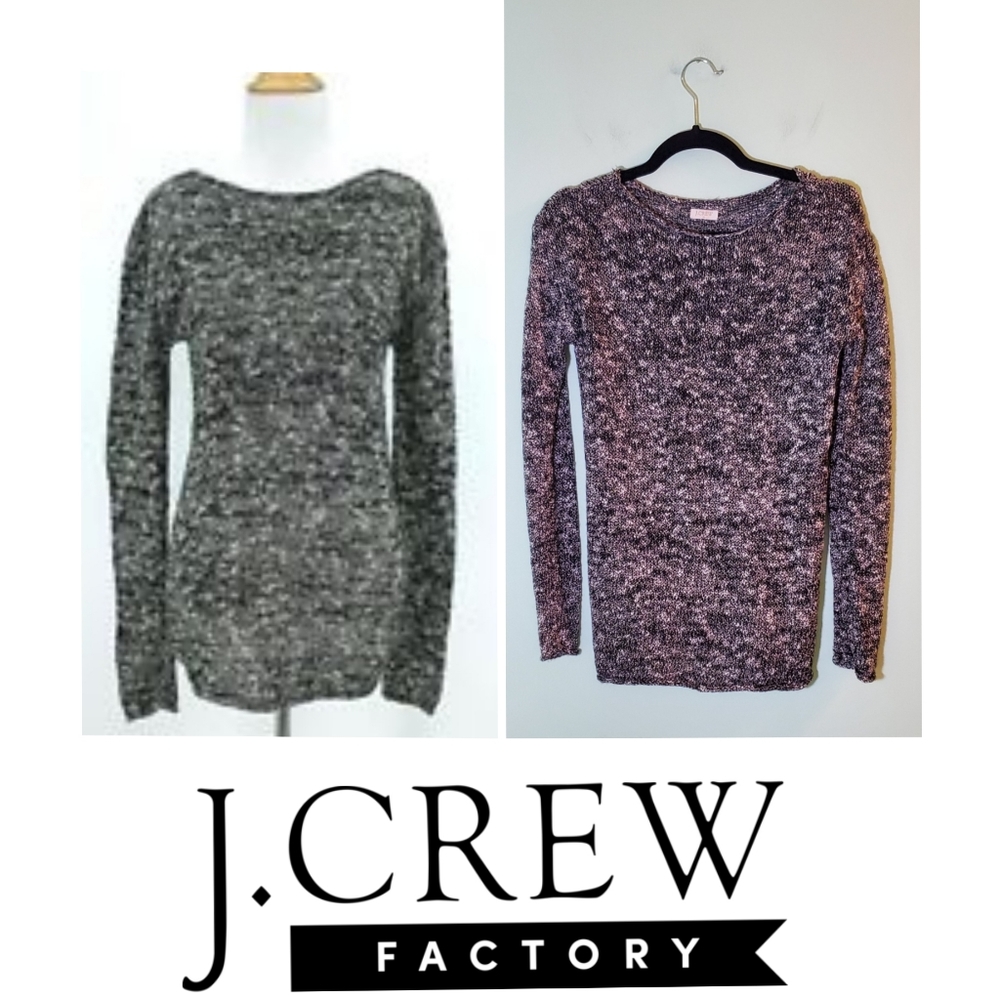 J.Crew Factory Marled Knit Sweater M/L Black Cream Crew Neck Fall 2015